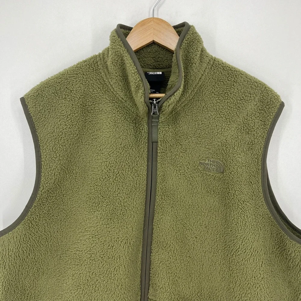 The North Face Mens XXL Olive Green Sherpa‎ Fleece Full Zip Vest Jacket